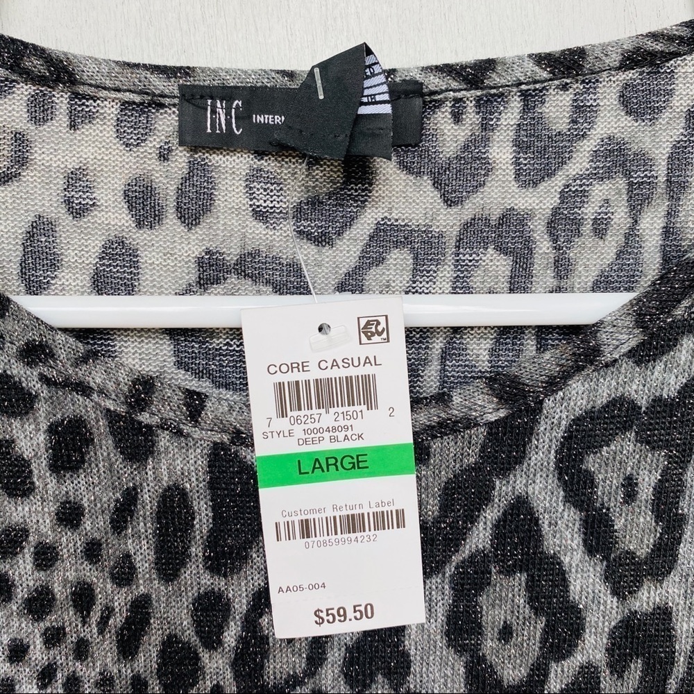 INC Shiny Silver & Black Leopard Print Longsleeve Top, NWT, Size L - Picture 2 of 5